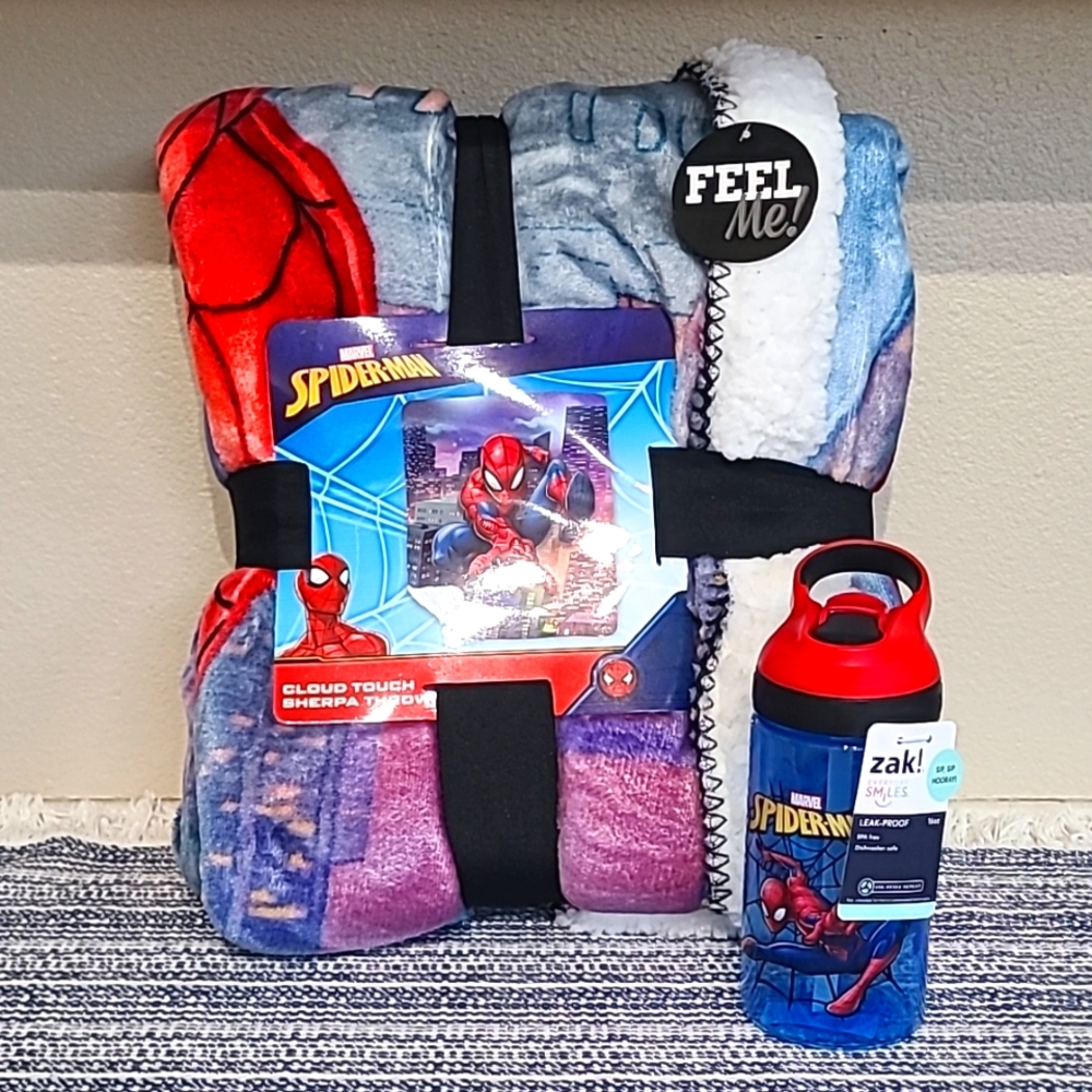 Marvel Spider-Man Cloud Touch Sherpa Throw & Toddler Cup Bundle